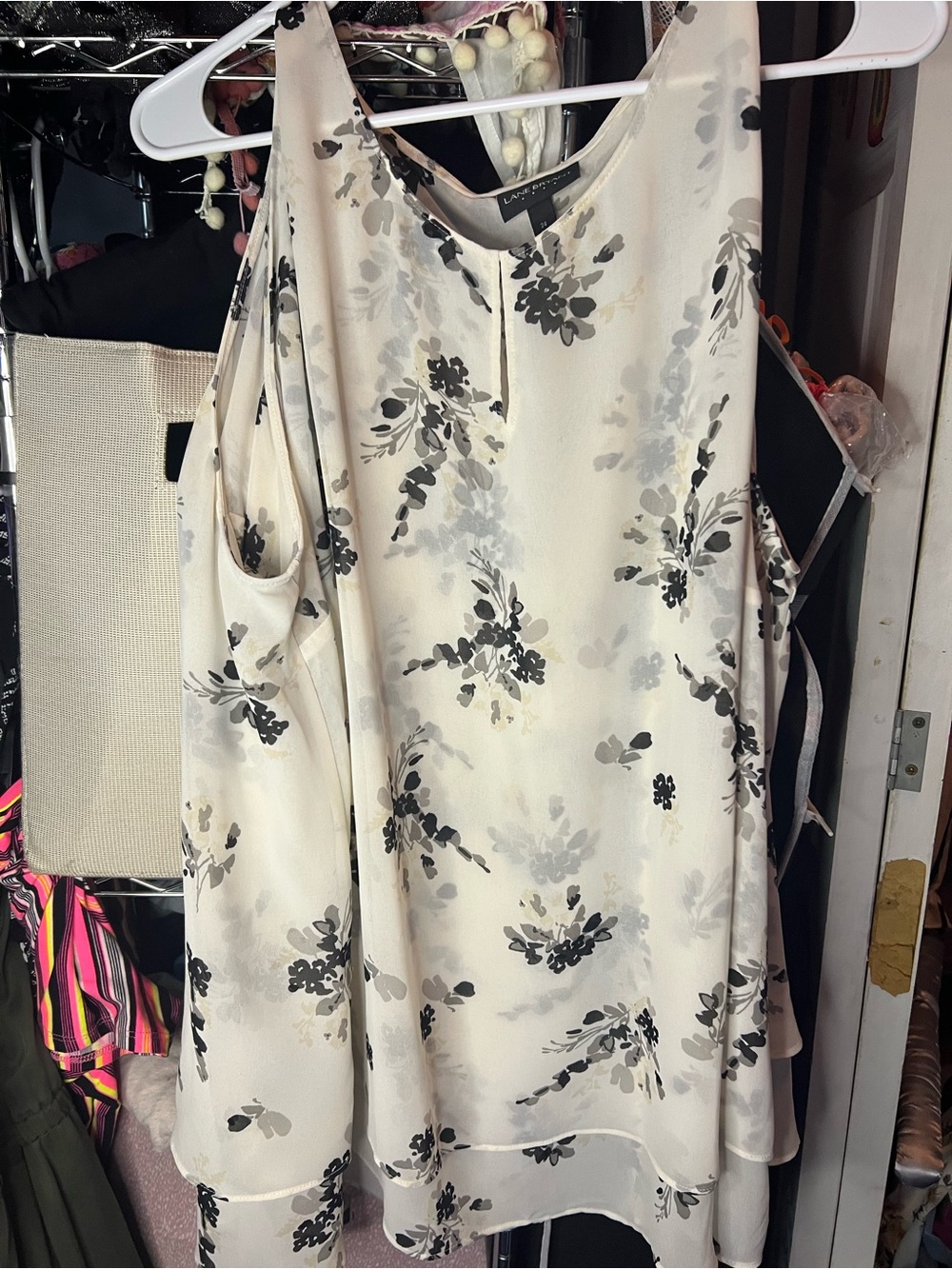 Lane Bryant Cream and Black Floral Tank Top